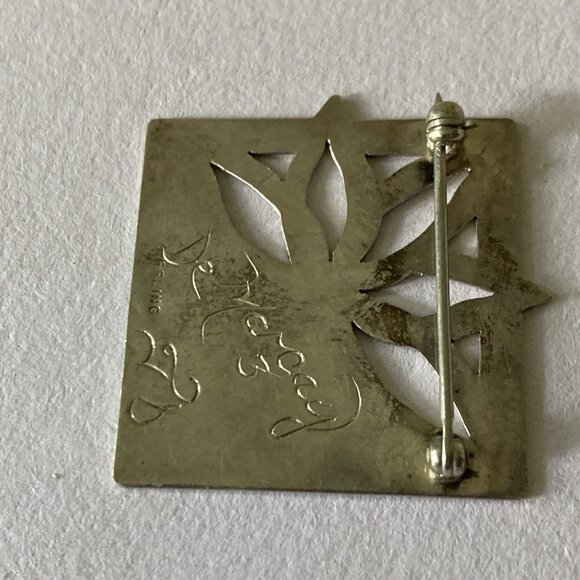 Vintage De Marcay Brooch Sterling Silver Pin Modernist Pierced Western Flower - Picture 3 of 13